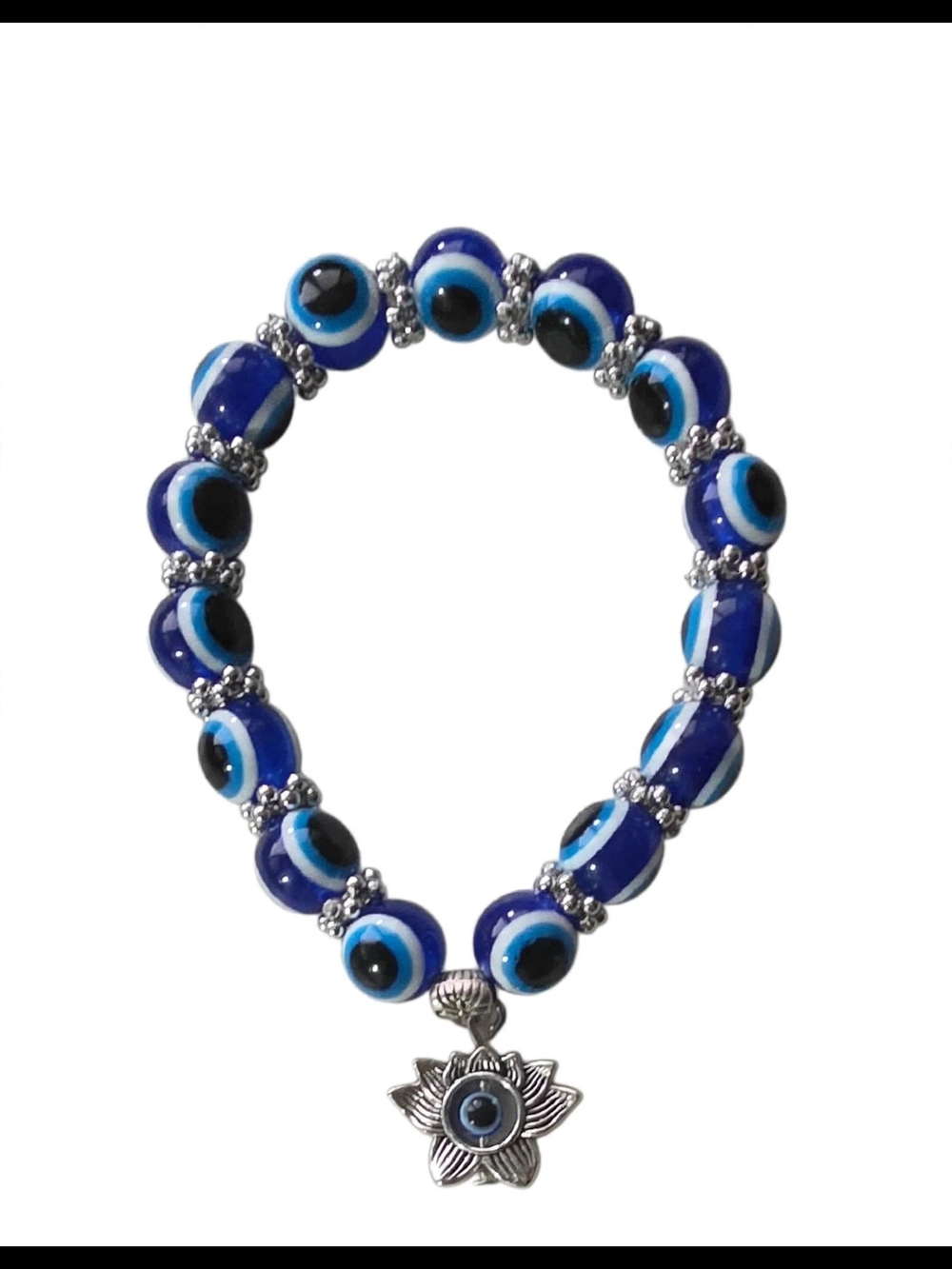 Blue Evil Eye Lotus Charm Beaded Bracelet